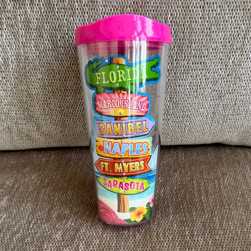 Colorful Florida Travel Tumbler with Pink Lid